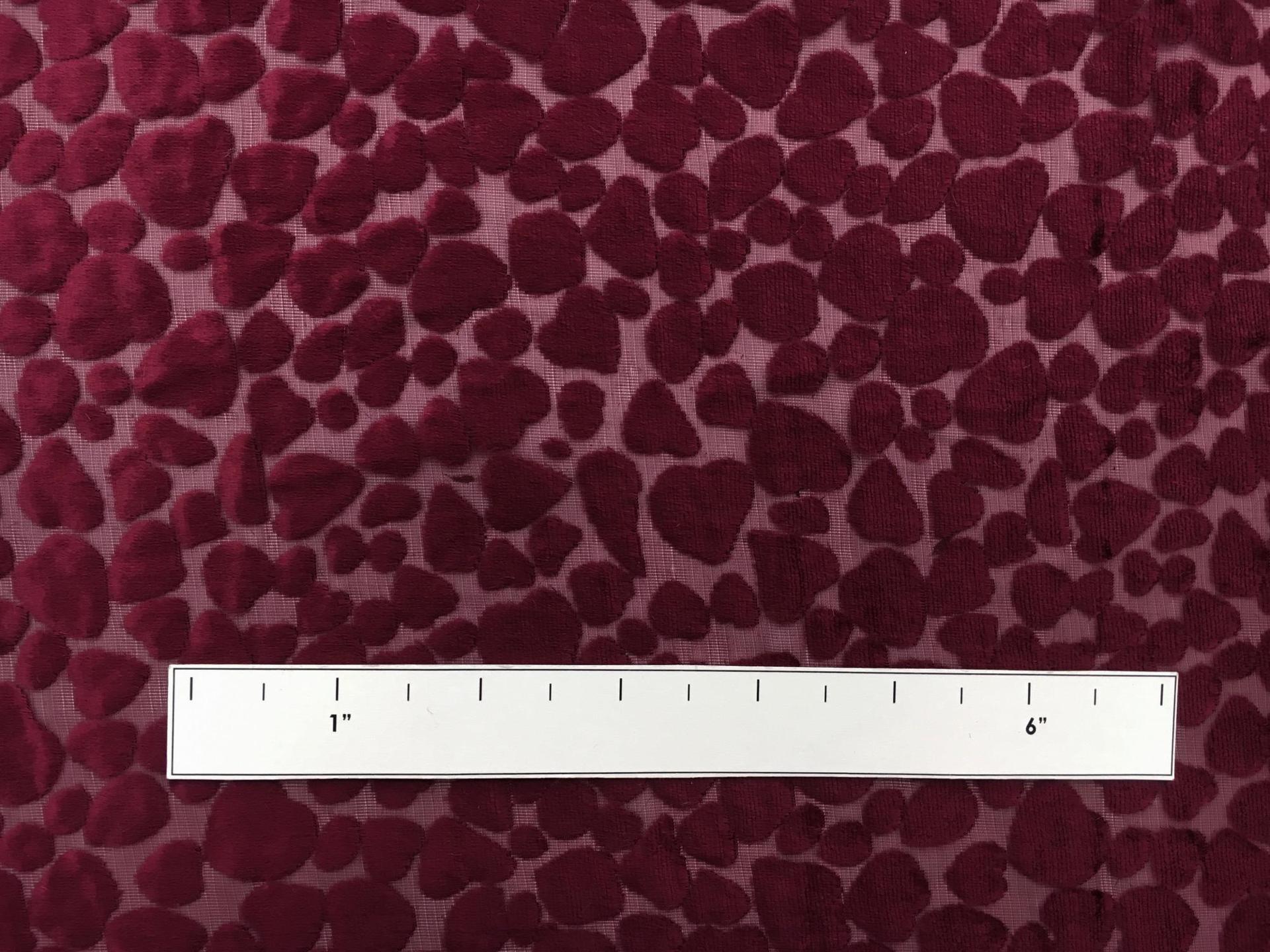Poly and Rayon Burnout Velvet with Uneven Dots in Wine1