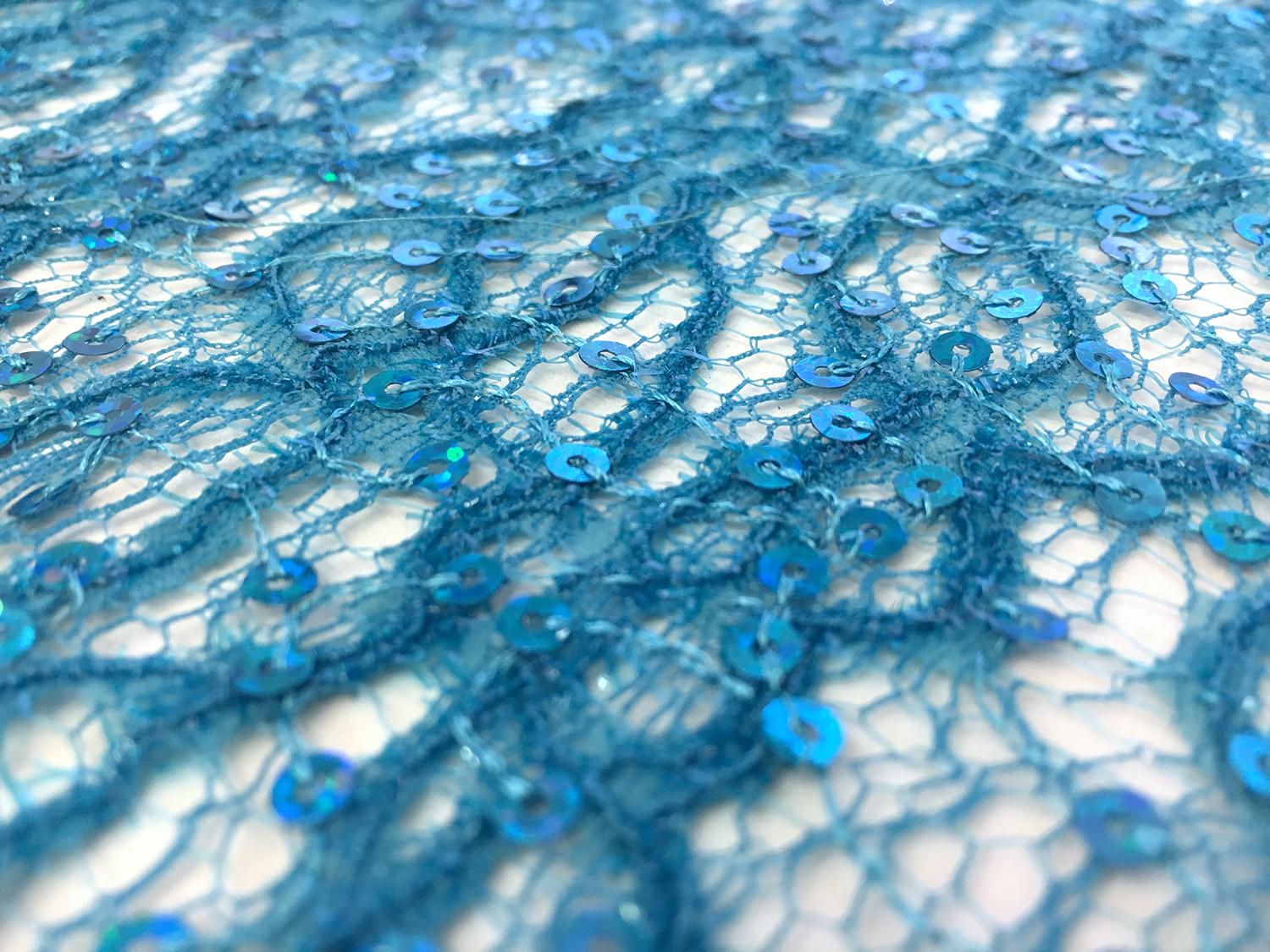 Nylon Lace With Metallic and Sequins Embroidery in Turquoise 2