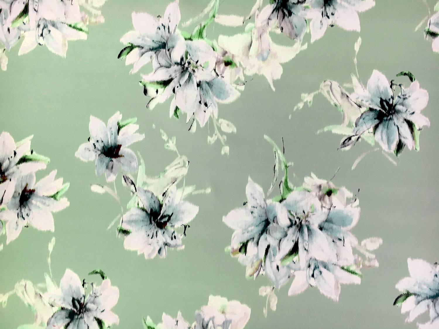 Printed Silk Mikado with Warped Florals0