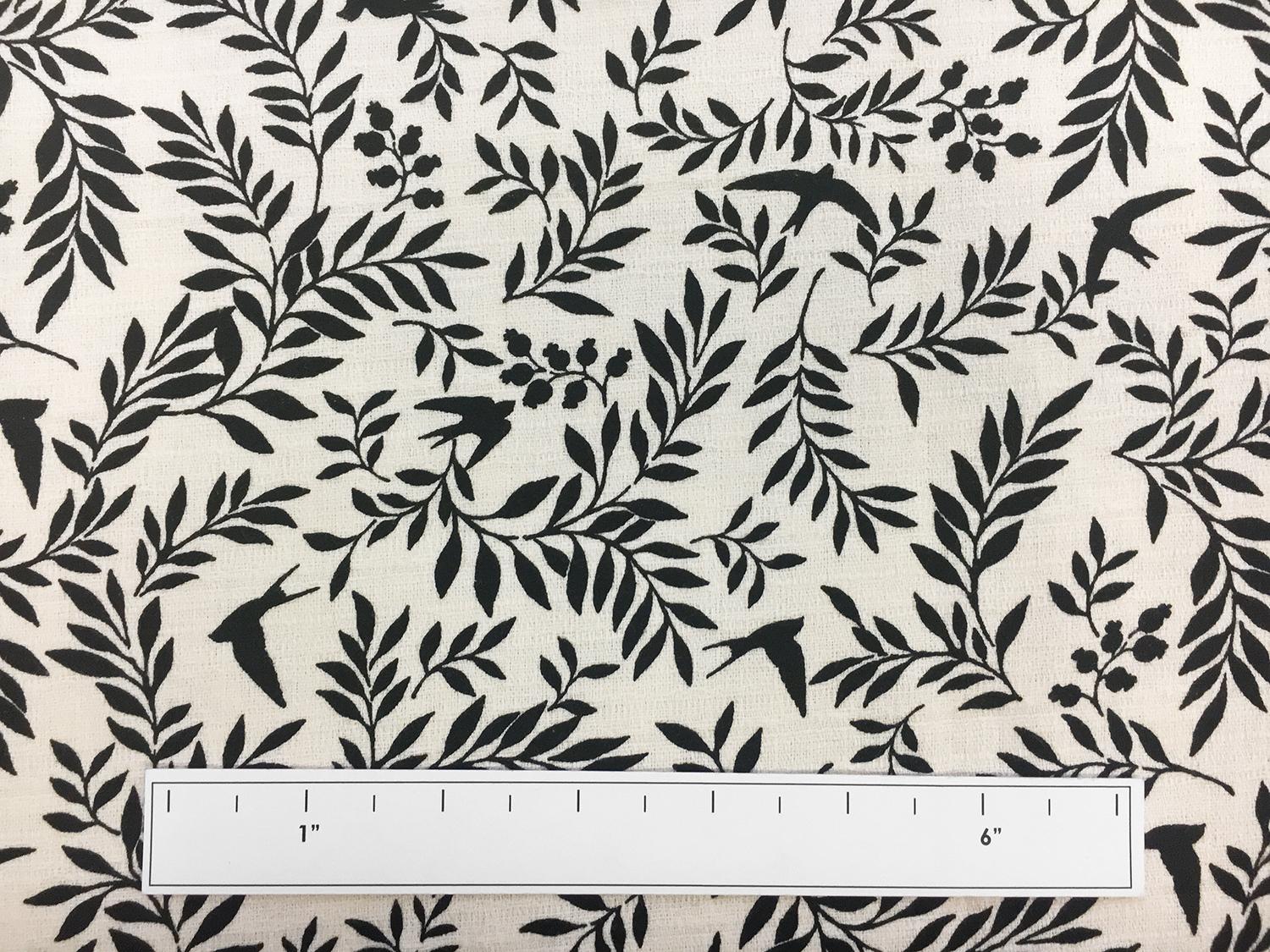 Japanese Textured Cotton Birds and Foliage Print2