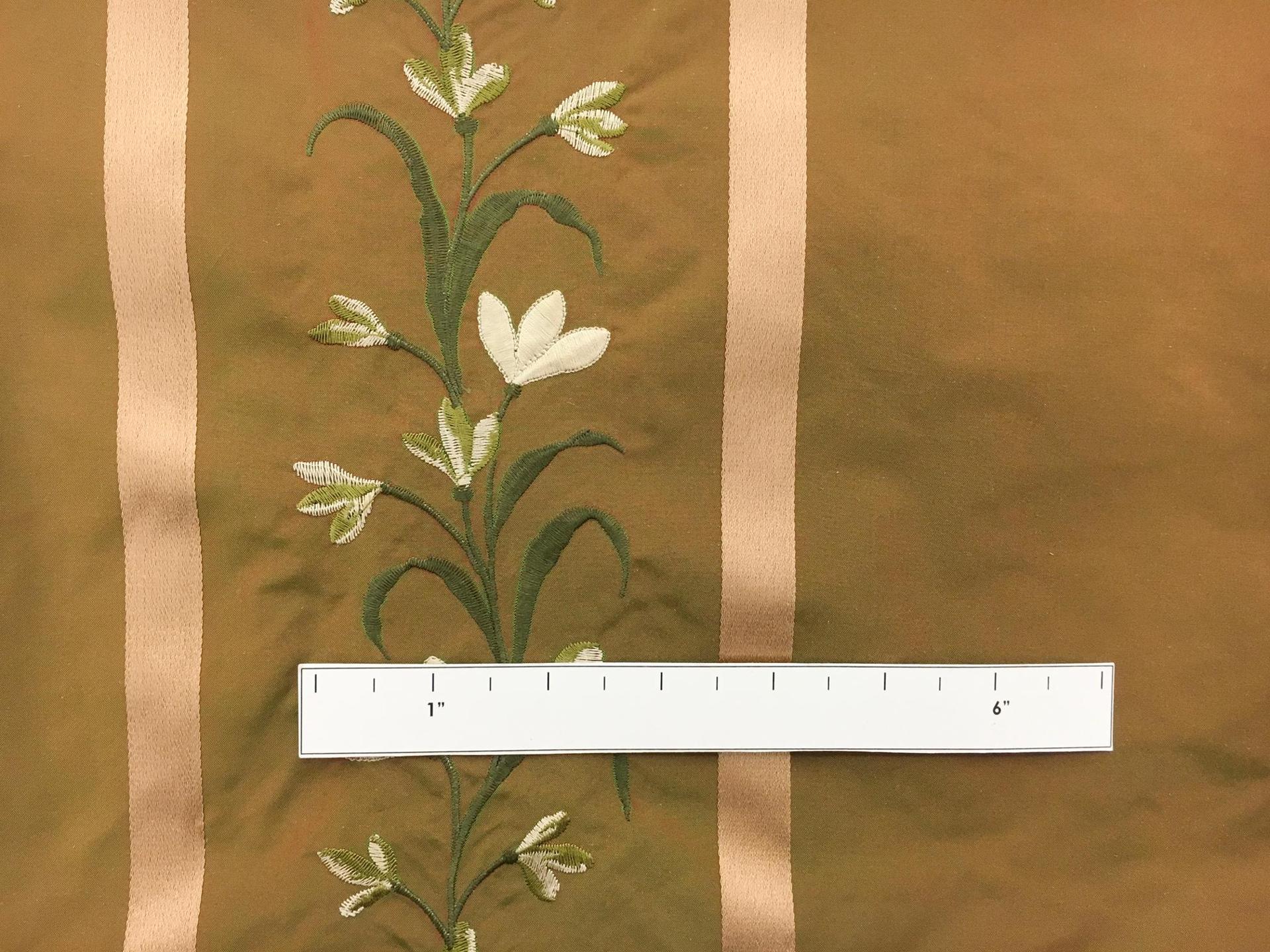 Iridescent Silk Taffeta with Satin Stripes and Embroidered Flowers1