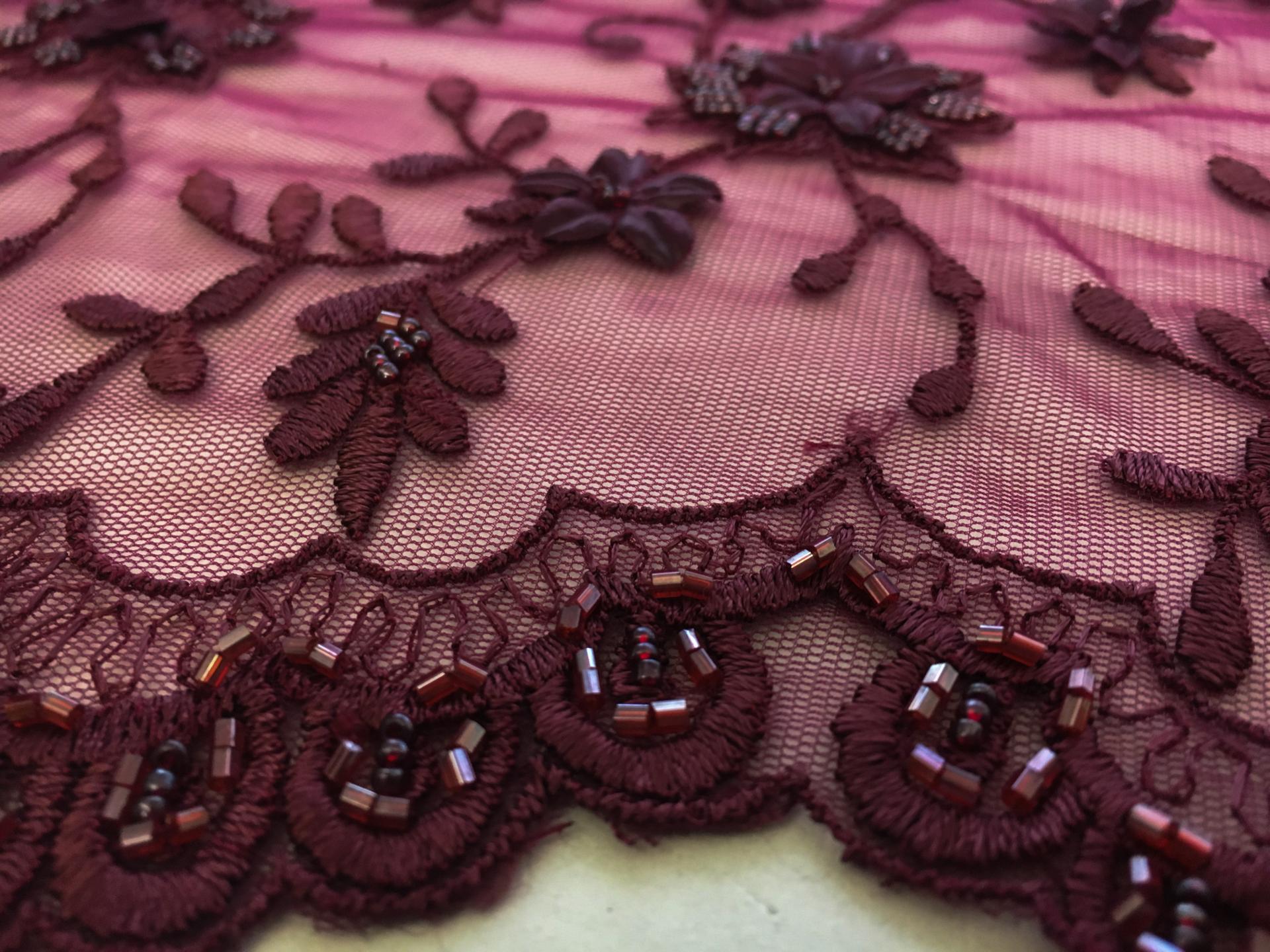 Beaded and Embroidered Illusion with Flowers and Vines2