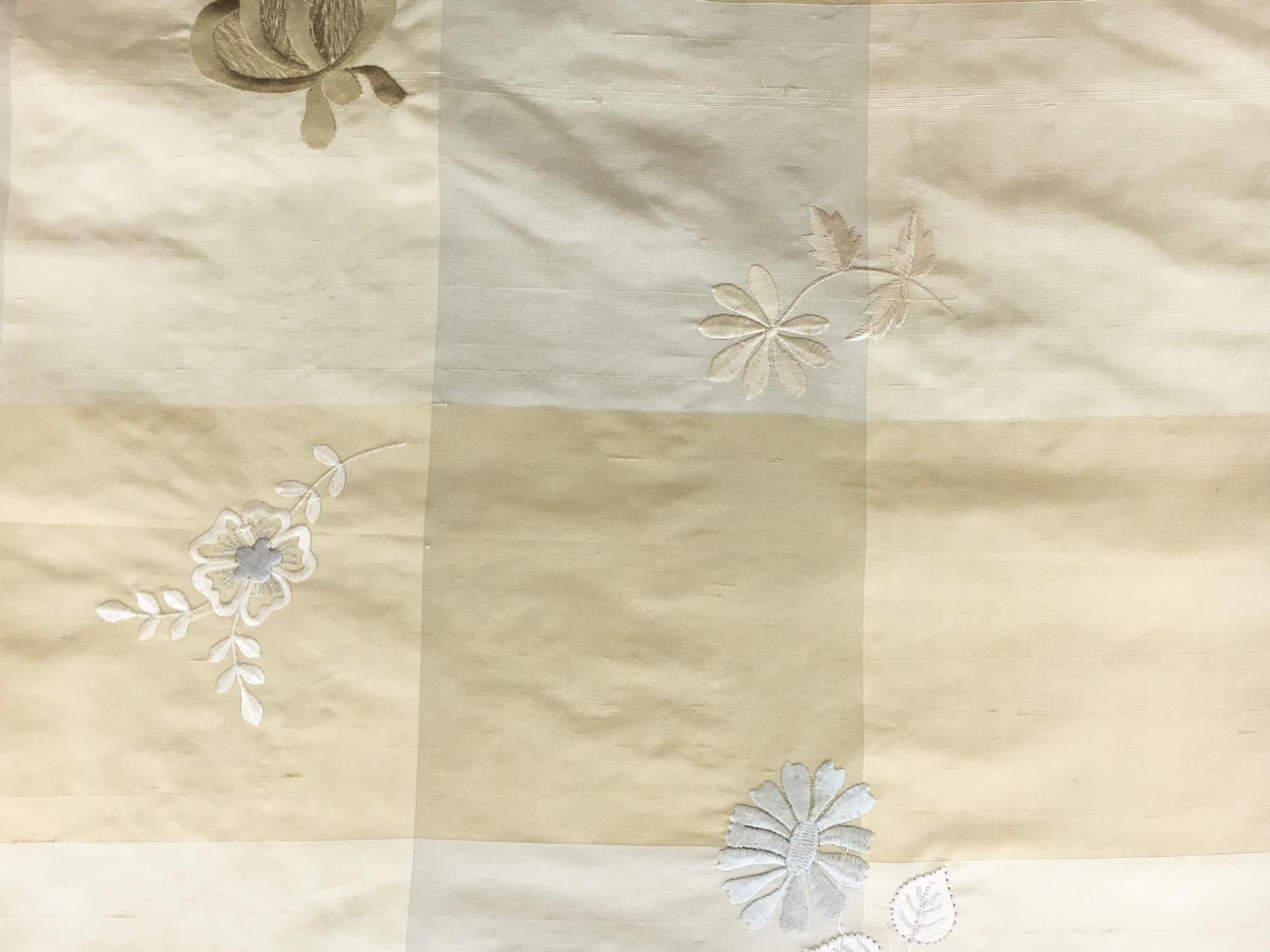 Embroidered Silk Taffeta Check with Small Flowers0